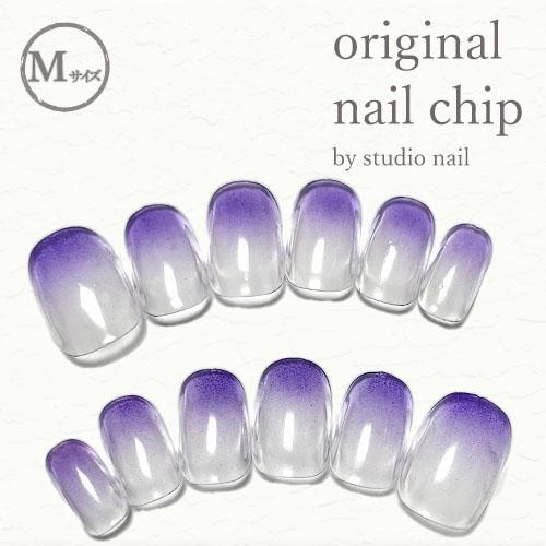 即納 メール便送料無料 ネイルチップ ショート ジェルコーティング付き パープル クリアベース グラデーション デザイン 12枚入り ラウンドm E スタジオネイル 通販 Yahoo ショッピング