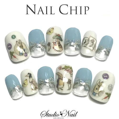 即納 メール便送料無料 ネイルチップ ショート ジェルコーティング付き ピーターラビット ブルー ホワイト フレンチ リボン ネイルチップ ラウンドs 12枚入り O1801 スタジオネイル 通販 Yahoo ショッピング