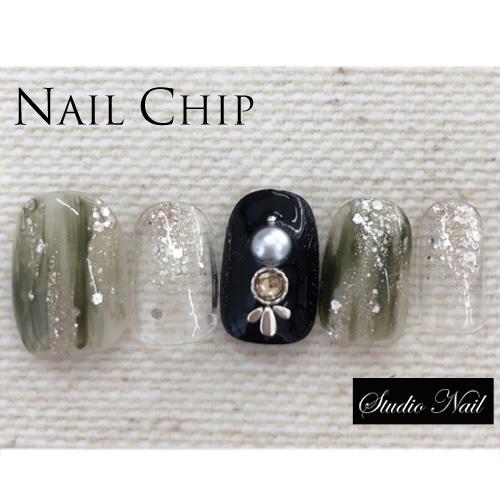 ネイルチップ ショート オーダー ジェルネイルチップ シルバーラメ カーキ グリーン ブラック ニュアンス ネイルチップ 10枚入り O スタジオネイル 通販 Yahoo ショッピング