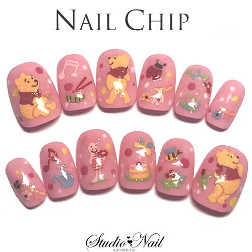 即納 メール便送料無料 ネイルチップ ショート ジェルコーティング付き ピンク ドット くまのプーさん フラワー ネイルチップ ラウンドm 12枚入り O スタジオネイル 通販 Yahoo ショッピング