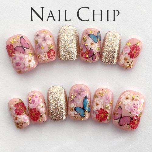 即納 メール便送料無料 ネイルチップ ショート ジェルコーティング付き ピンク ゴールド 和柄 ラウンドs O スタジオネイル 通販 Yahoo ショッピング