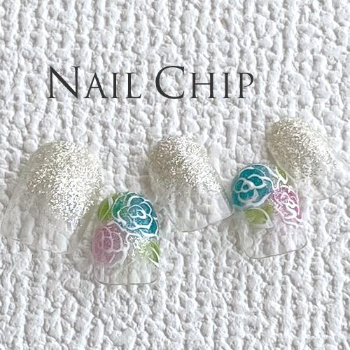 即納 メール便送料無料 ジェルネイルチップ ホワイトラメ グラデーション 手書きフラワー 10枚入り Y スタジオネイル 通販 Yahoo ショッピング