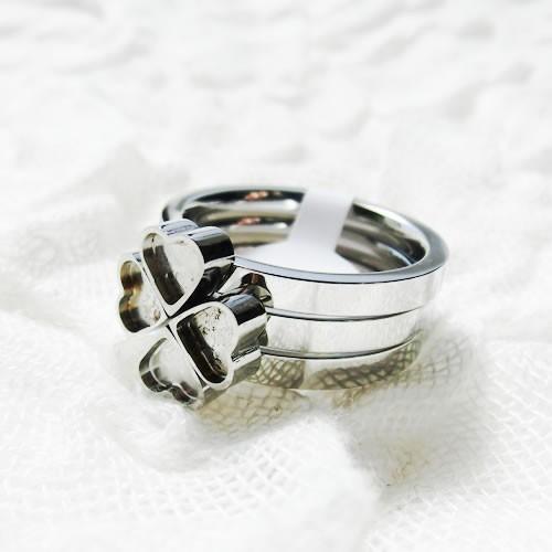 グルーデコ土台 ステンレスリング 59 四つ葉 ハート リボン 同色 3連