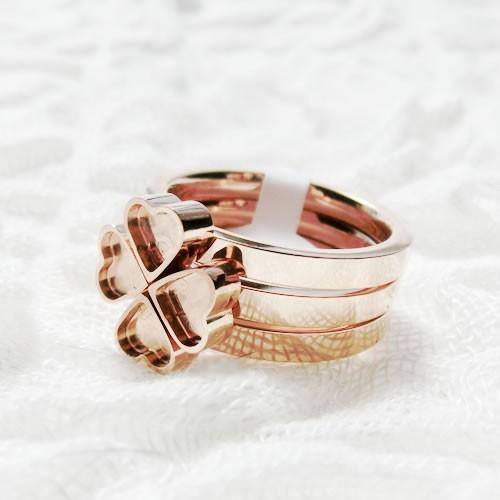 グルーデコ土台 ステンレスリング 59 四つ葉 ハート リボン 同色 3連