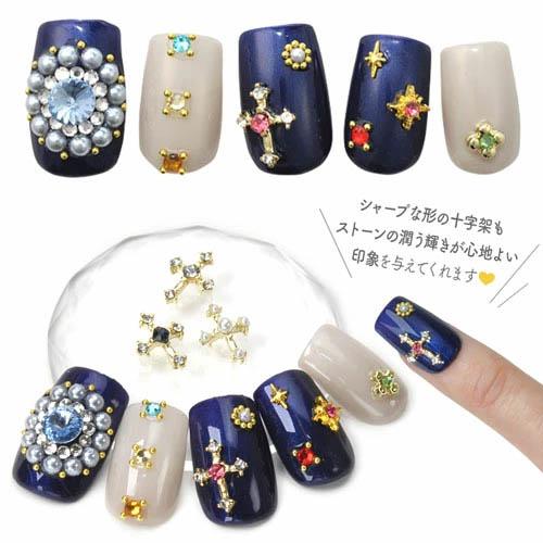 2個入 ネイルパーツ 十字架 クロス ハード スカル パンク メタルパーツ