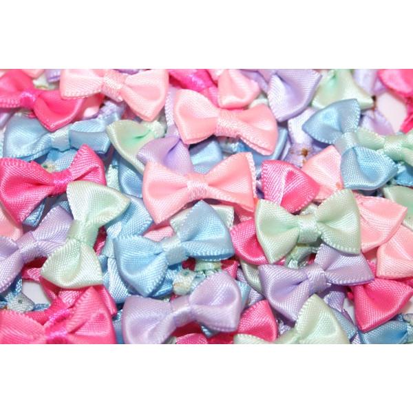卸売り価格!!★ハンドメイドに★サテン生地パステルカラーリボンモチーフ5色100個 | 