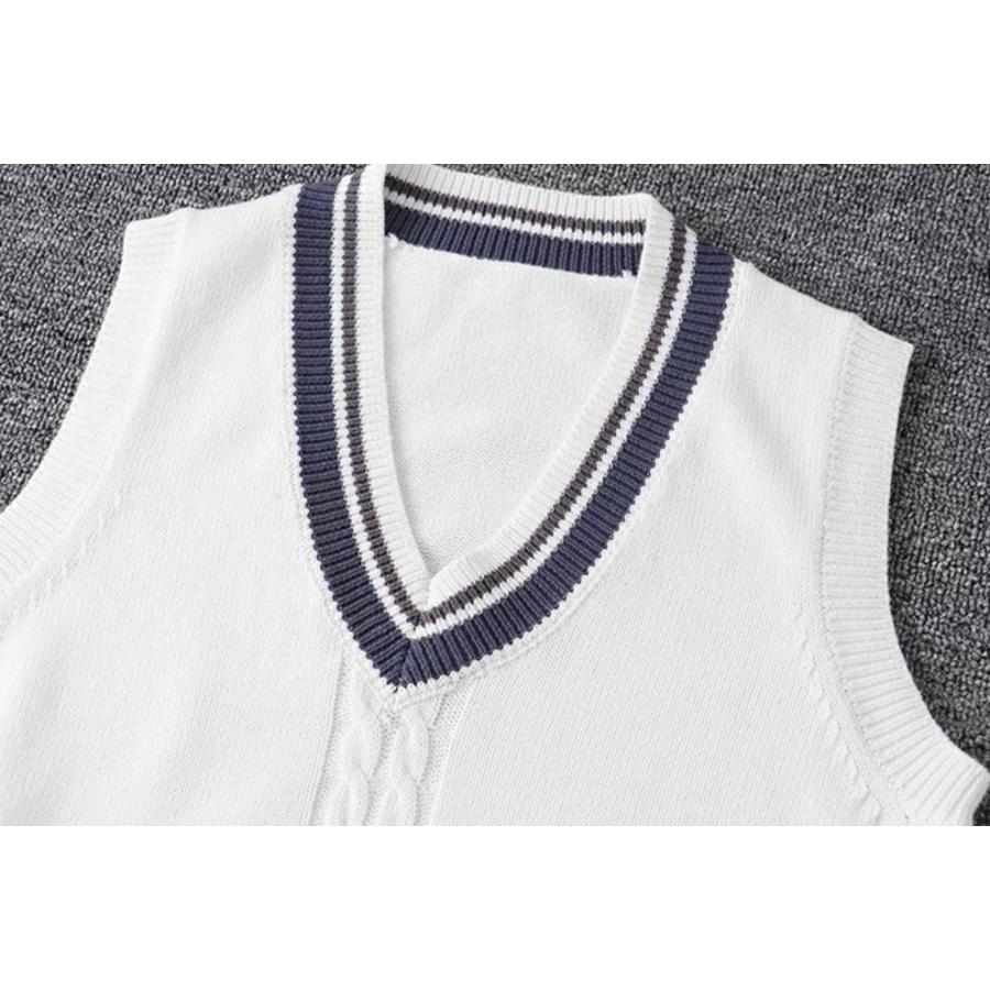 ライン入りニットベスト 綿100 Vネック スクールベスト 格安saleスタート