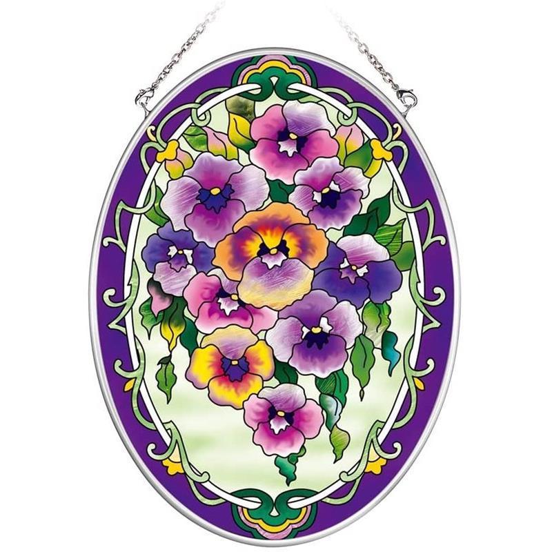 ステンドグラス 吊り型 パンジー Purple Pansies 花 サン ステンドグラス 吊り型 パンジー Purple Pansies 花 サン