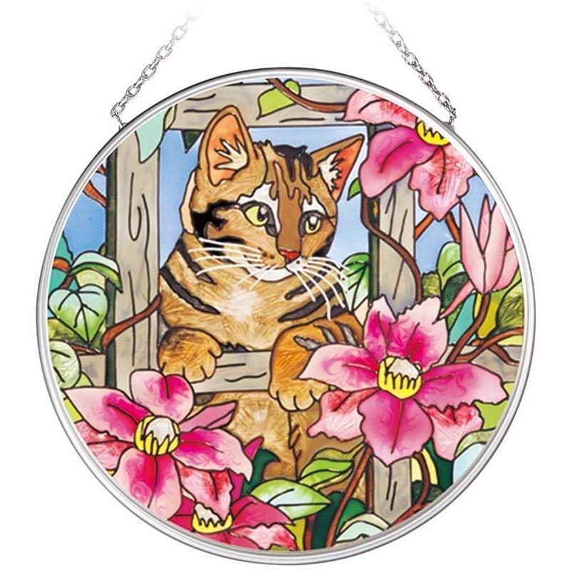 ステンドグラス 吊り型 ネコ 花 On The Fence サンキャッチャー パネル ボード 飾り ねこ 猫 006 エクリュ Yahoo 店 通販 Yahoo ショッピング