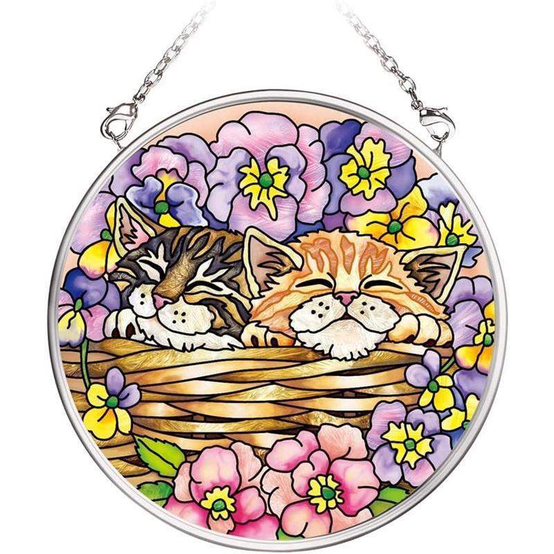 ステンドグラス 吊り型 ネコ かご猫 花 Flower Basket Rest サンキャッチャー パネル ボード 飾り 猫 ねこ カゴ猫 006 エクリュ Yahoo 店 通販 Yahoo ショッピング