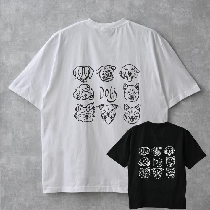Tシャツ 半袖 無地 犬柄 黒/白 S/M/L/XL メンズ レディース 愛犬T