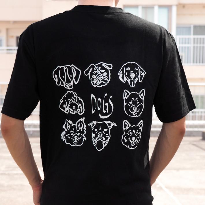 Tシャツ 半袖 無地 犬柄 黒/白 S/M/L/XL メンズ レディース 愛犬T