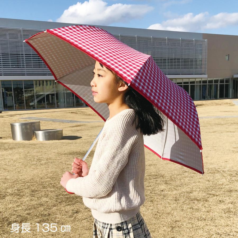 日傘 子供用 折りたたみ傘 晴雨兼用 UVカット 遮光 遮熱 無地 ギンガム