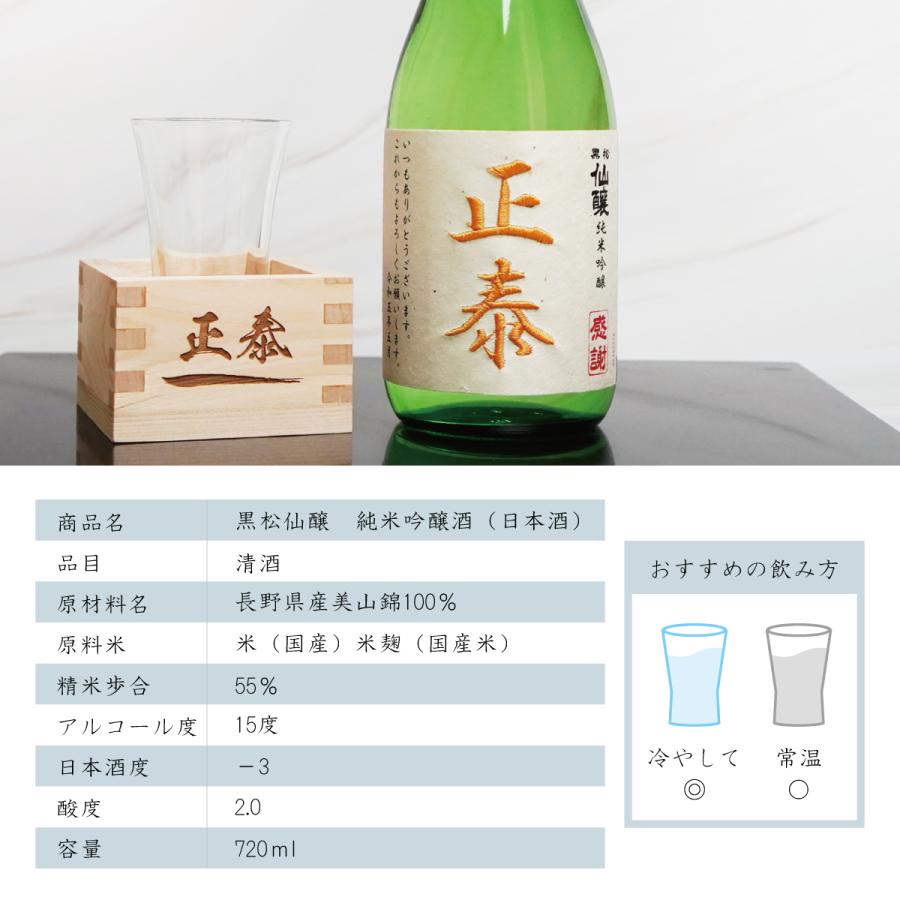 日本酒 一合枡 名入れ 純米吟醸 720ml＋名入れの枡セット 刺繍 退職