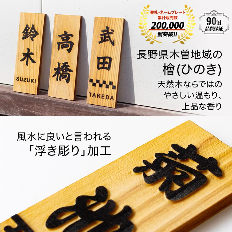 表札 たて 縦 タテ 浮き彫り ひのき 木製 プレート 貼るだけ ポスト