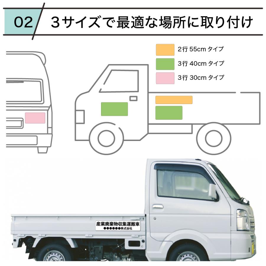 1枚 産業廃棄物収集運搬車 産廃車 名入れ セミオーダー 社名 選べる取付 マグネット 磁石 or ステッカー シール 車用 法令対応 耐侯｜naireya-bekkan｜08