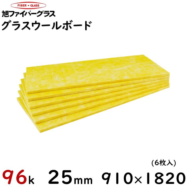グラスウール(ボード) 96k 25mm 910×1820（6枚入）1ケース送料2200円 