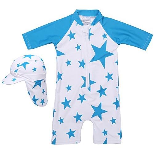 Babystity 水着 男の子 子供 ベビー 星柄 Upf50 帽子付き ブルー 90 Prettyfunnyballoons Com