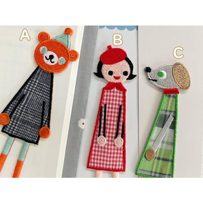 【メール便OK】大人可愛い 布生地 しおり アニマル刺繍 可愛い栞 ブックマーク TOCONUTS/トコナッツ オレンジくま・犬・ベレー帽 ...