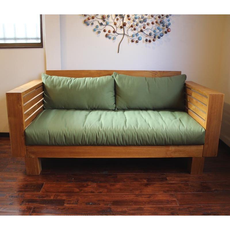 ソファ チーク無垢材 アジアンモダン家具 天然木フレーム 2人掛け