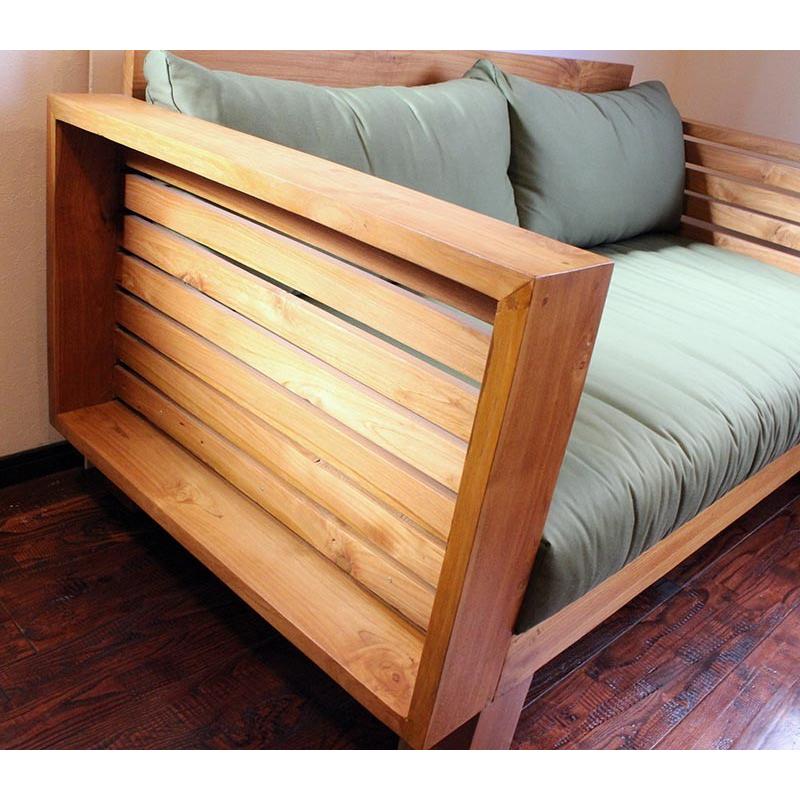 ソファ チーク無垢材 アジアンモダン家具 天然木フレーム 2人掛け