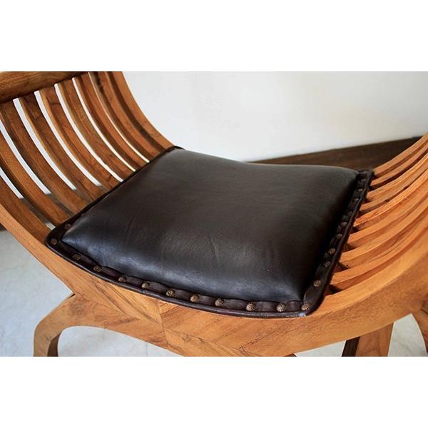 カルティニチェアX ナチュラル スツール 椅子 イス 無垢材 チーク 本皮