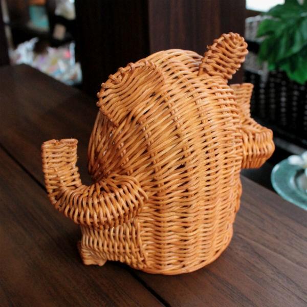 カエルのかたちをした小物入れ 収納ボックス カゴ ラタン 高さ19cm