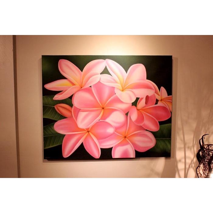 値引きする 日本画 納期約4ヶ月 H ハイクオリティ フラワー 花 フランジパニ アート バリ島 100 80cm ピンク プルメリア 絵画 受注生産品 可愛いクリスマスツリーやギフトが Applefaces Co