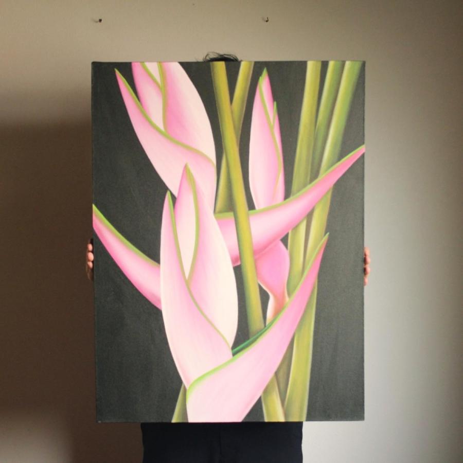 絵画 60×80cm ピンク フラワー 花 南国 リゾート アジアンテイスト 自然 インテリア アジアン雑貨の画像