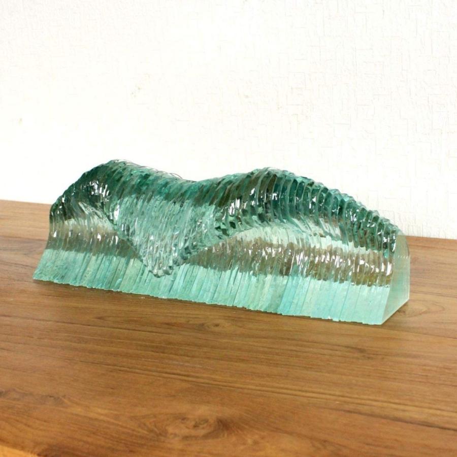 バリガラスの波オブジェ ウェーブ アート ガラス 置物 海 インテリア