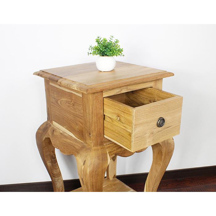 猫脚サイドテーブル チェスト ナイトテーブル チーク無垢材 真鍮取っ手  