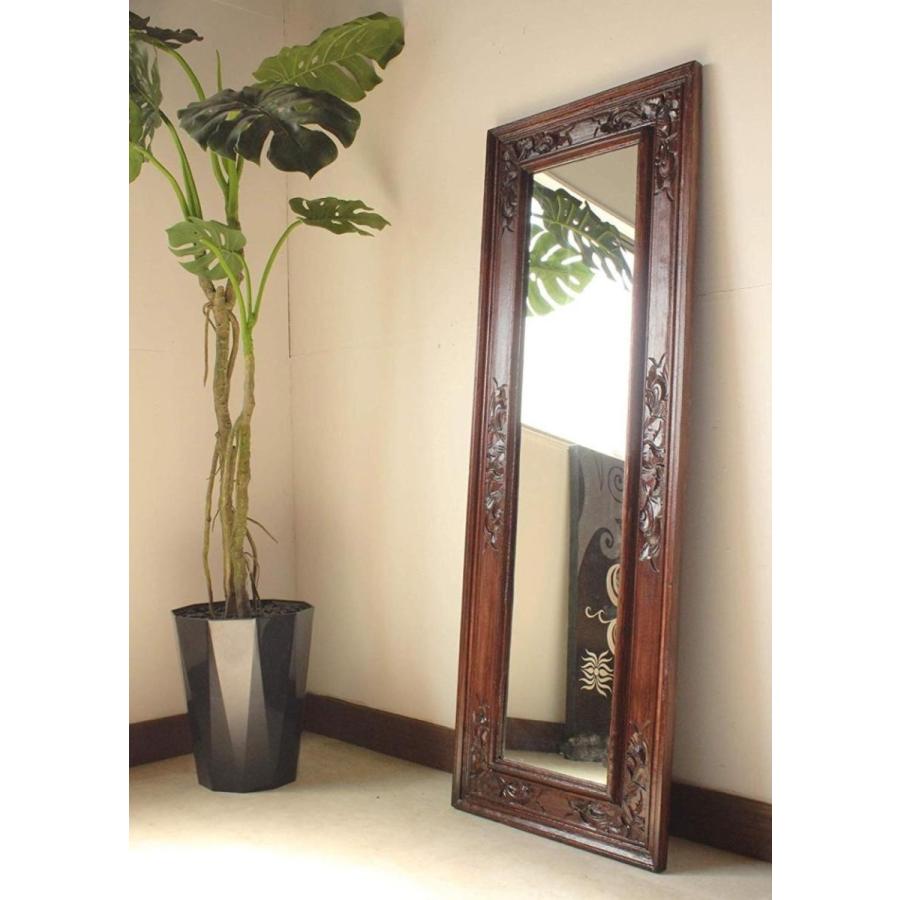 アジアンミラー 姿見鏡 140×50cm アジアン雑貨 バリ雑貨 手彫り 彫刻 