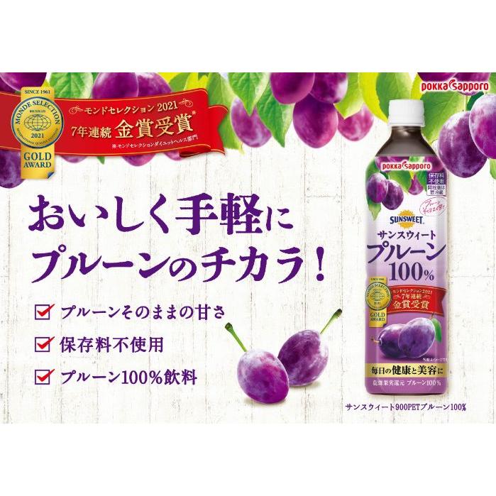 ポッカサッポロ サンスウィート プルーン 100％ 900ml ペットボトル 24本 (12本入×2 まとめ買い)｜nakae-web｜03