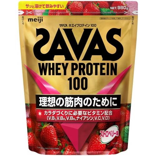 ザバス 明治 ホエイプロテイン100 ストロベリー味 980g 3袋 (1袋