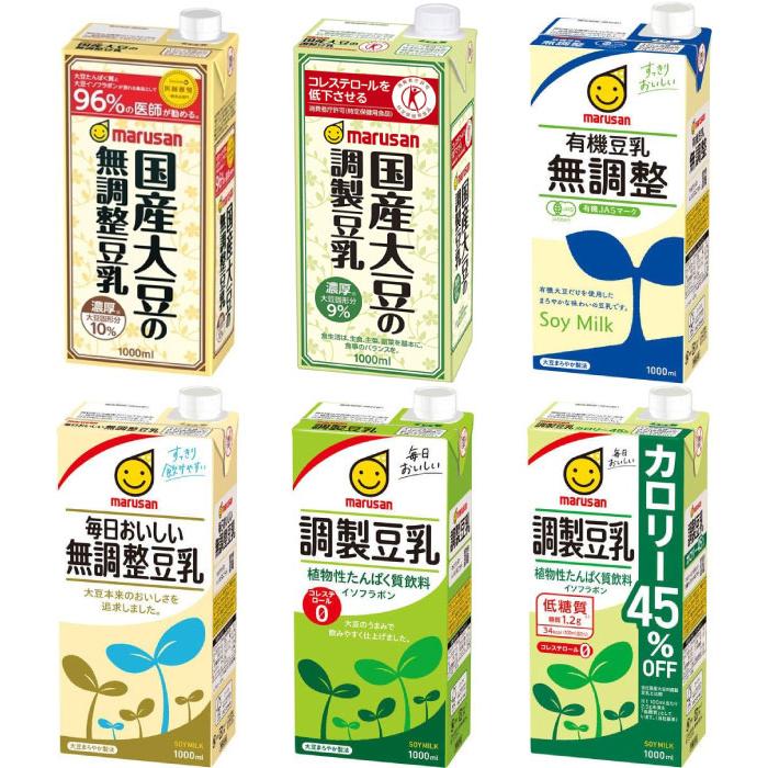 マルサンアイ 無調整 調製豆乳 1L 紙パック 選べる 12本 (6本×2) より