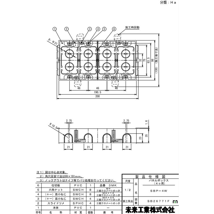未来工業 SBP-4W パネルボックス 4コヨウ SBP4W ミライ (送料 未来工業 SBP-4W パネルボックス 4コヨウ SBP4W ミライ (送料