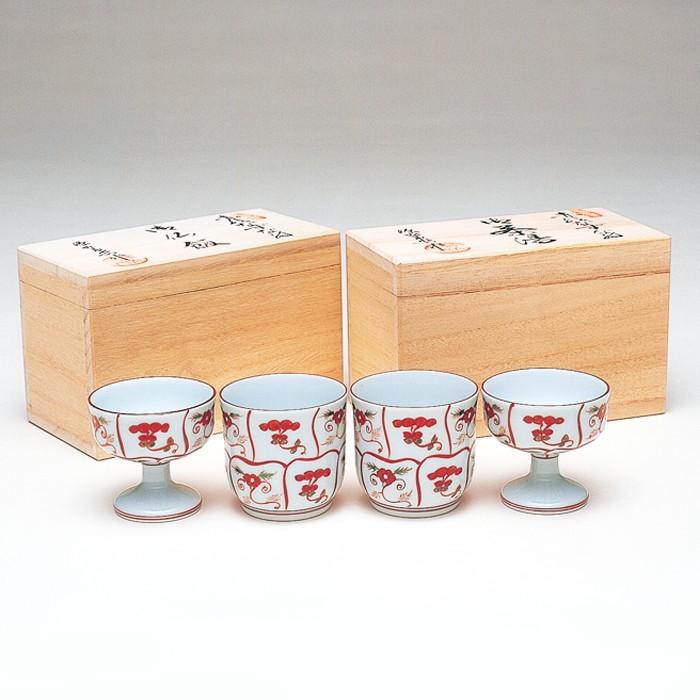 仏具 おしゃれ 御仏飯器 御茶湯器 セット 赤絵なずな紋 桐箱入