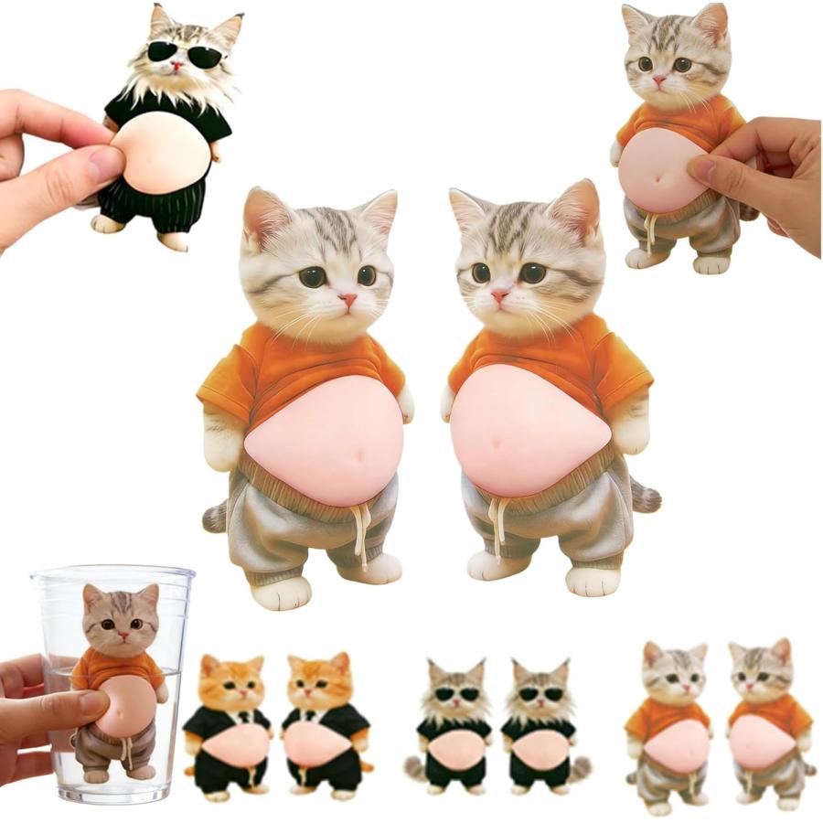 猫 お腹ぷにぷにシール デブ猫 マシュマロ触感 もっちりスクイーズ