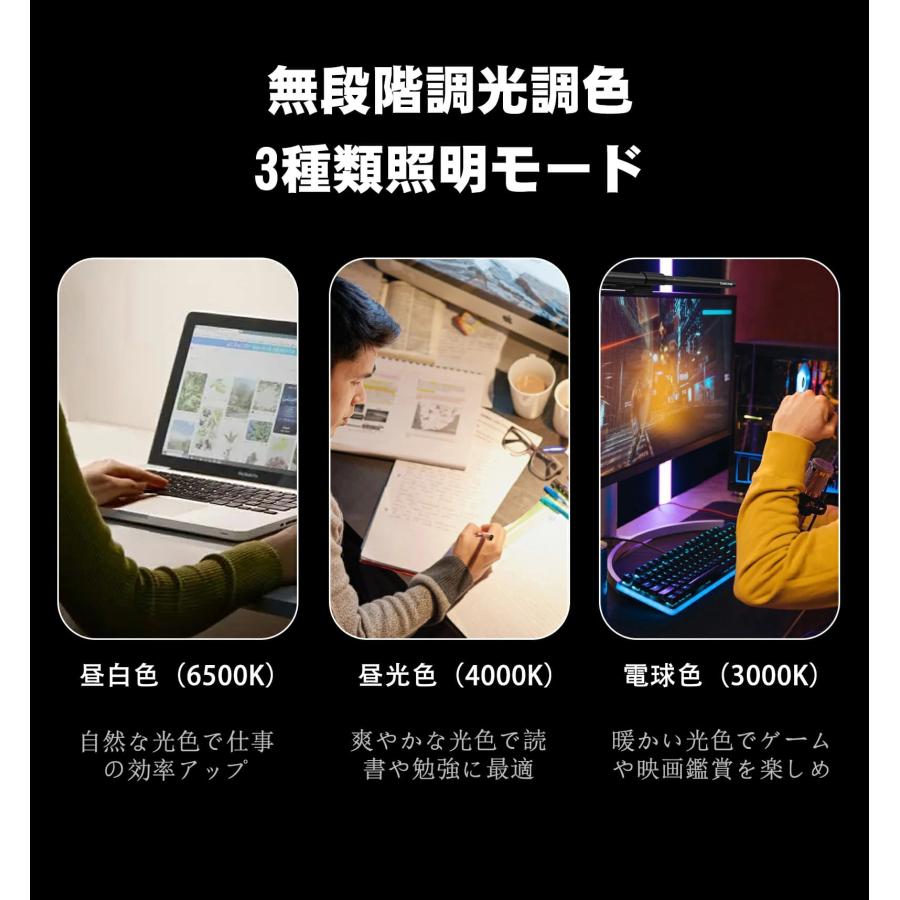 Quntis ディスプレイライト 無線リモコン 自動調光 タイマー機能 モニターライト 51cm 掛け式 クリップ スクリーンバー pcライト LED USBライト 高演色 1200Luxの画像