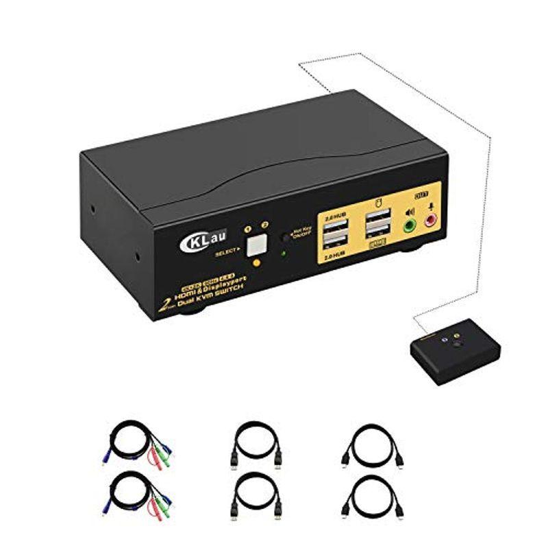 CKLau HDMI KVM 切替器4K@60Hz 2ポート、デュアルモニタDisplayp0rt KVM スイッチ2台PC用、USB 2.