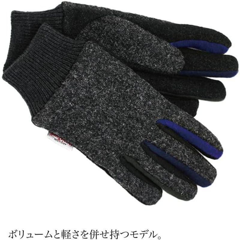 1年修理保証 クロダ ハリスツイード グローブ タッチパネル対応 日本製 メンズ 手袋 24cm BL70012M8 (チャコール/ブルーマルチ)
