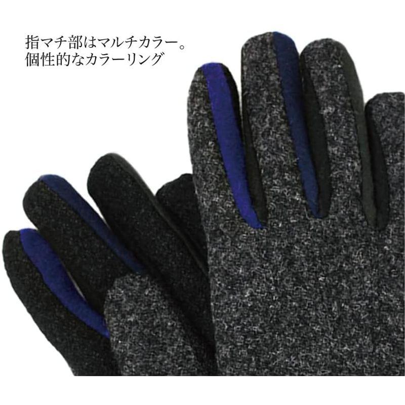 1年修理保証 クロダ ハリスツイード グローブ タッチパネル対応 日本製 メンズ 手袋 24cm BL70012M8 (チャコール/ブルーマルチ)