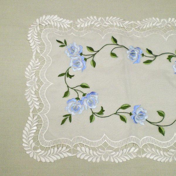 バラ柄レーステーブルセンター ブルー 約35×50cm : インテリア中島