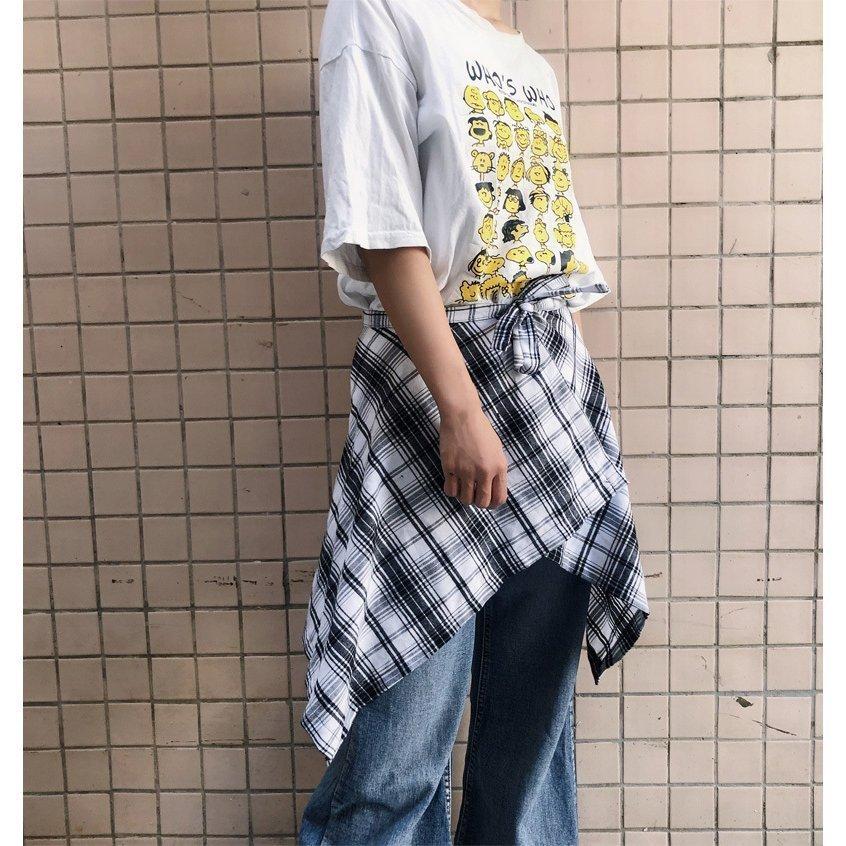 チェック柄レディースメンズレイヤード付け裾シャツ腰巻き風スカートダンスjazzキュロットスカート裏地なし薄い膝丈スカートフレアハイウエスト Nak1021b ナカマ 通販 Yahoo ショッピング