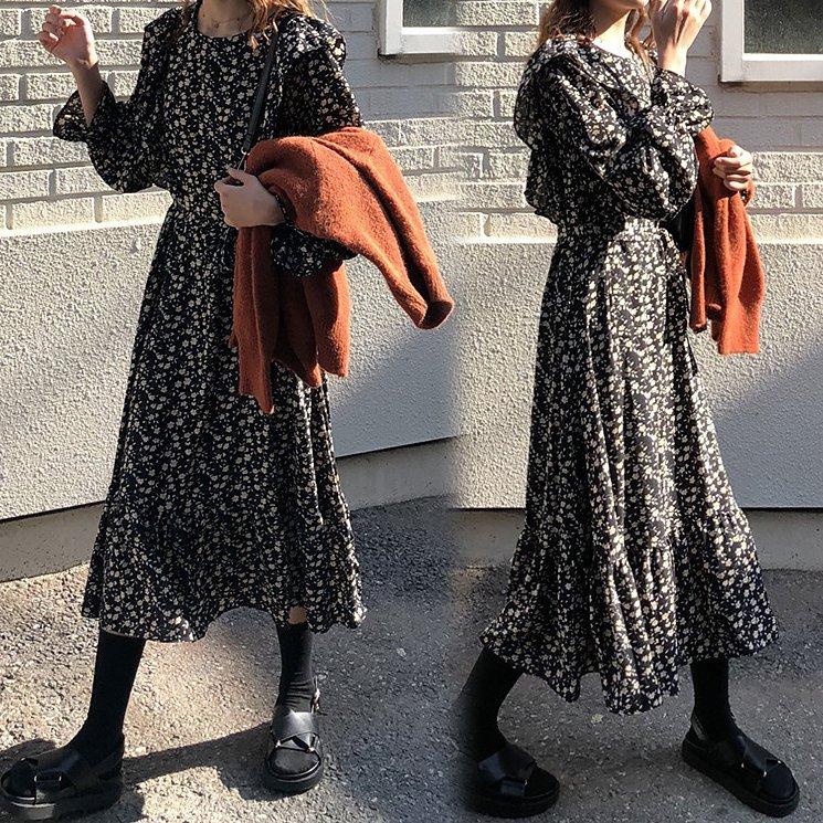 日本製 膝丈ワンピース 長袖 30代50代 花柄ワンピ きれいめ 40代 レディース ワンピース フレアワンピース オシャレ 韓国風 通勤 ワンピース カラー 写真色 Www We Job Com