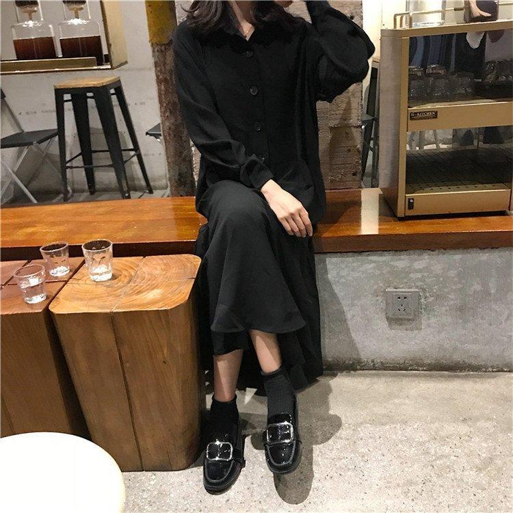 日本初の ゆったり 長袖 黒 膝丈ワンピース ロングワンピース フレア レディース ワンピース 代30代 秋 着痩せ 韓国風 ワンピース カラー 写真色 Www We Job Com