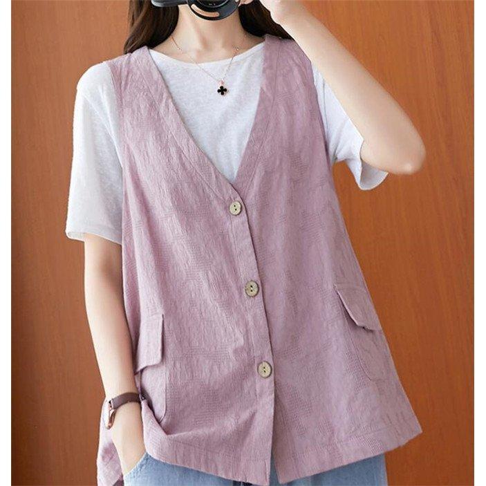 ベスト レディース 綿麻 サマージャケット 春 ノースリーブ 薄手 サマーベスト アウター カジュアル 最新エルメス