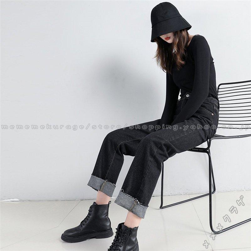 ジーンズ 黒ズボン ロールアップ レディース デニム ストレートパンツ ハイウエスト ポケット付き ワイド デニムパンツ ゆったり シンプル 美脚 デニムズボン Zys0610c ナカマ 通販 Yahoo ショッピング
