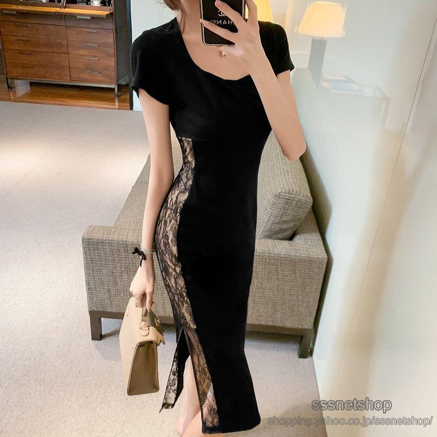 史上最も激安 タイト ドレス 半袖ワンピース 膝丈ワンピース 深uネックワンピース レースワンピース レディース ワンピース 着痩せ お嬢様 ファッション 細身 ワンピース サイズ S Www We Job Com