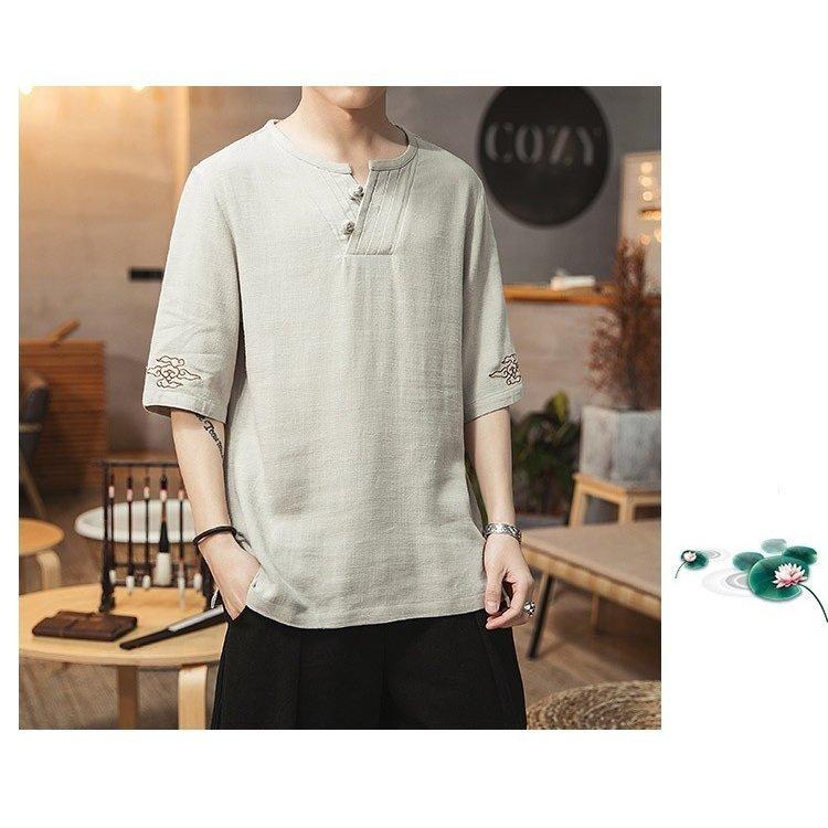 競売 Tシャツ カットソー 五分袖 リネンtシャツ チャイナ服 メンズ Tシャツ ゆったり 涼し 五分袖 リネンtシャツ チャイナ服 メンズ Tシャツ ゆったり 涼しい 麻 五分袖tシャツ Vネック 綿麻tシャツ 夏 サマー Www Threeriversofs Com